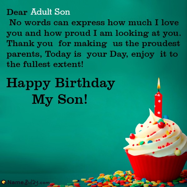 Happy Birthday Adult Son Image of Cake, Card, Wishes