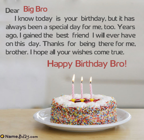 Happy Birthday Big Bro Image Of Cake Card Wishes