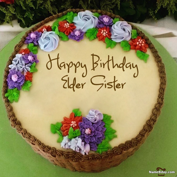 Happy Birthday Elder Sister Image of Cake, Card, Wishes
