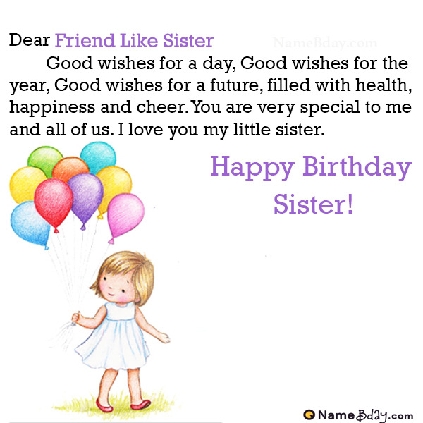 Happy Birthday Friend Like Sister Images of Cakes, Cards, Wishes