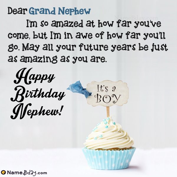 Happy Birthday Grand Nephew Image of Cake, Card, Wishes