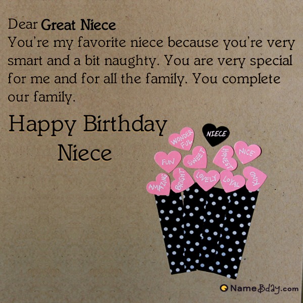 Happy Birthday Great Niece Image of Cake Card Wishes