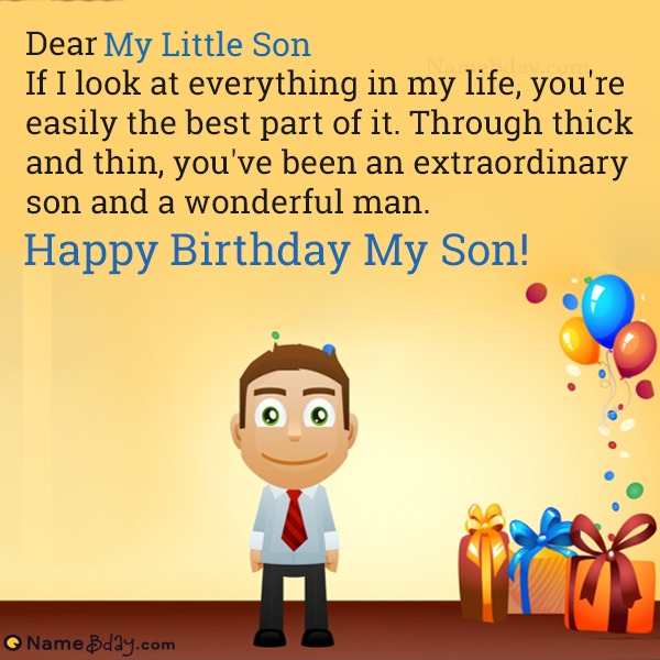 Happy Birthday My Little Son Image of Cake, Card, Wishes