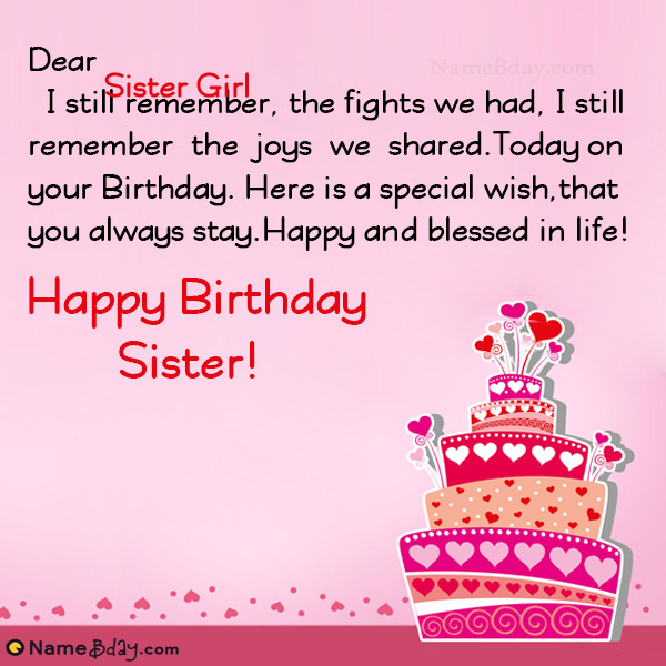 Happy Birthday Sister Girl Images of Cakes, Cards, Wishes