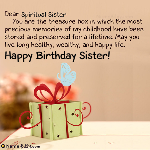 Happy Birthday Spiritual Sister Image of Cake, Card, Wishes