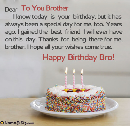 Happy Birthday To You Brother Image Of Cake Card Wishes