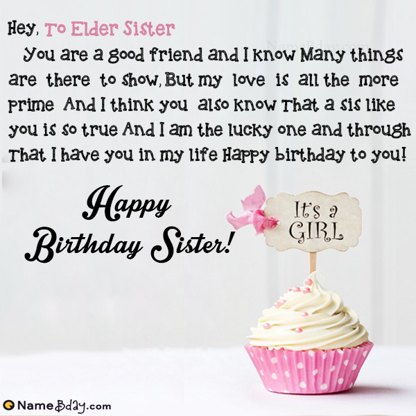 Happy Birthday To Elder Sister Image of Cake, Card, Wishes