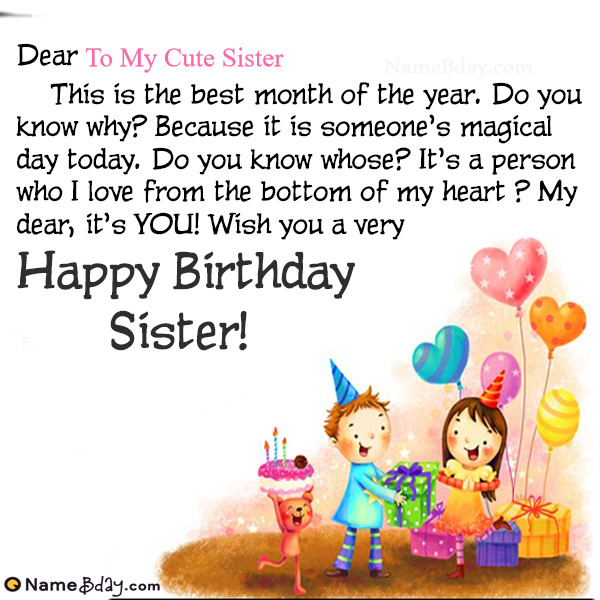 Happy Birthday To My Cute Sister Images of Cakes, Cards, Wishes