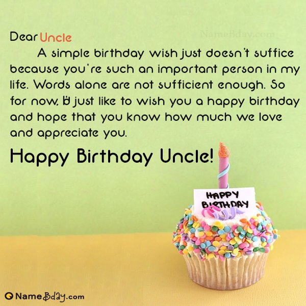 Happy Birthday Uncle Image of Cake, Card, Wishes